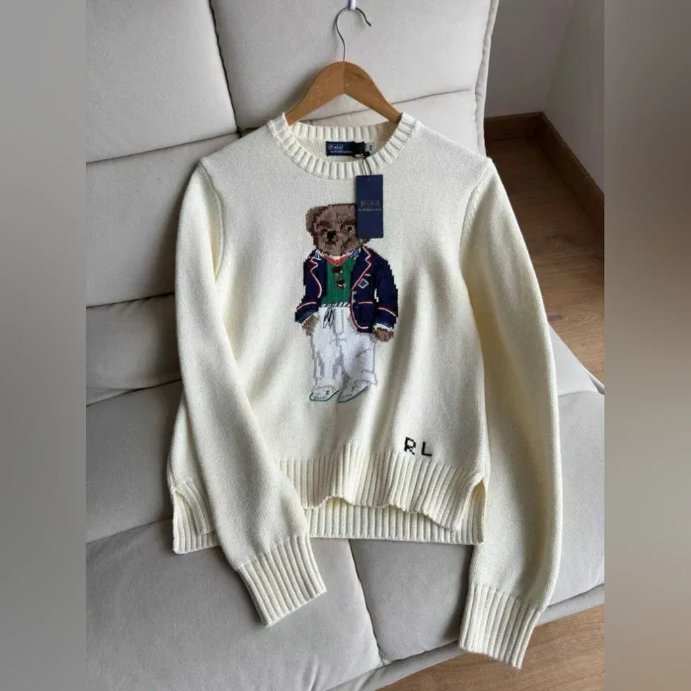 White Polo Ralph Lauren Bear Sweater - Picture 1 of 7